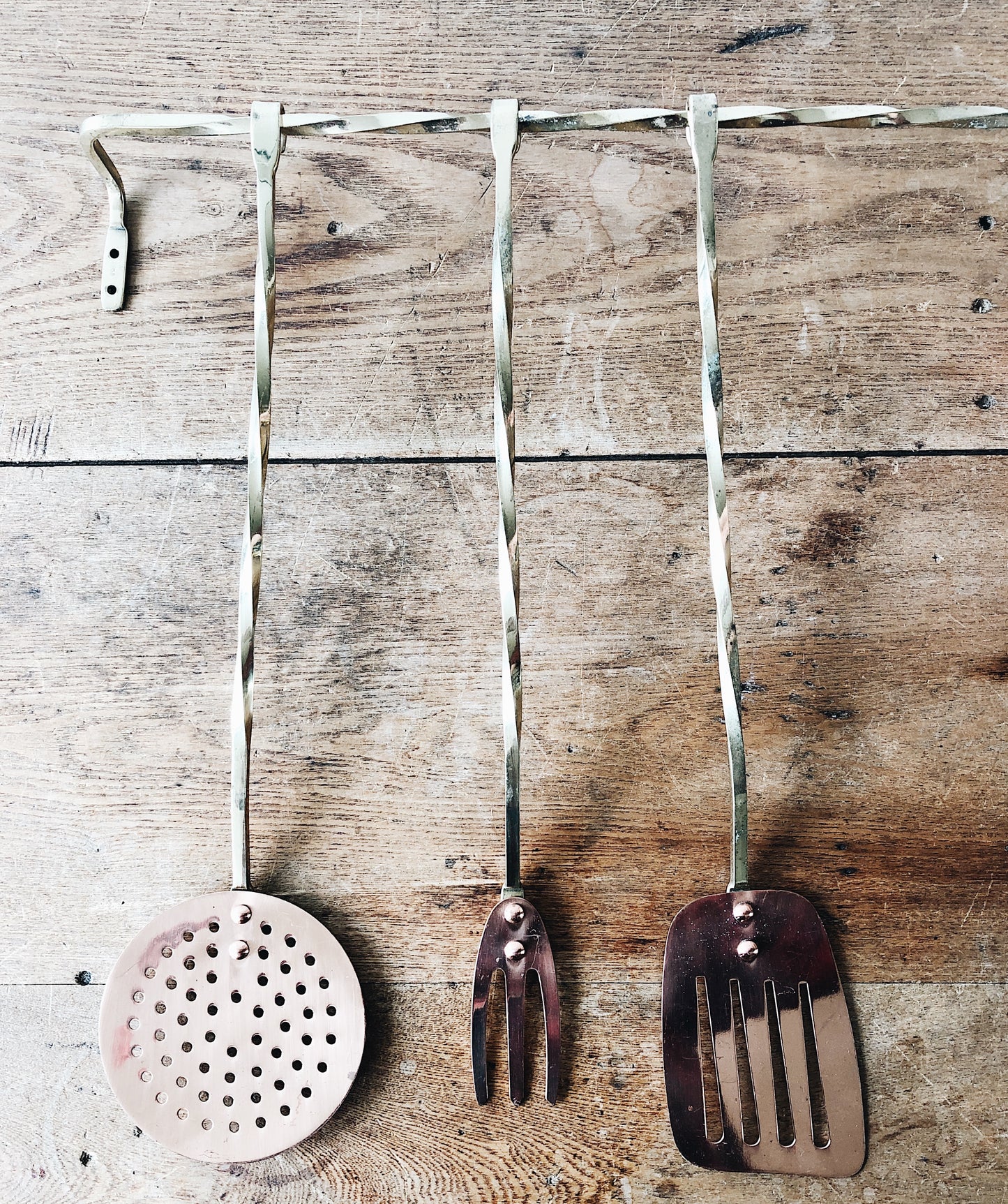 Vintage Brass and Copper Utensil Set