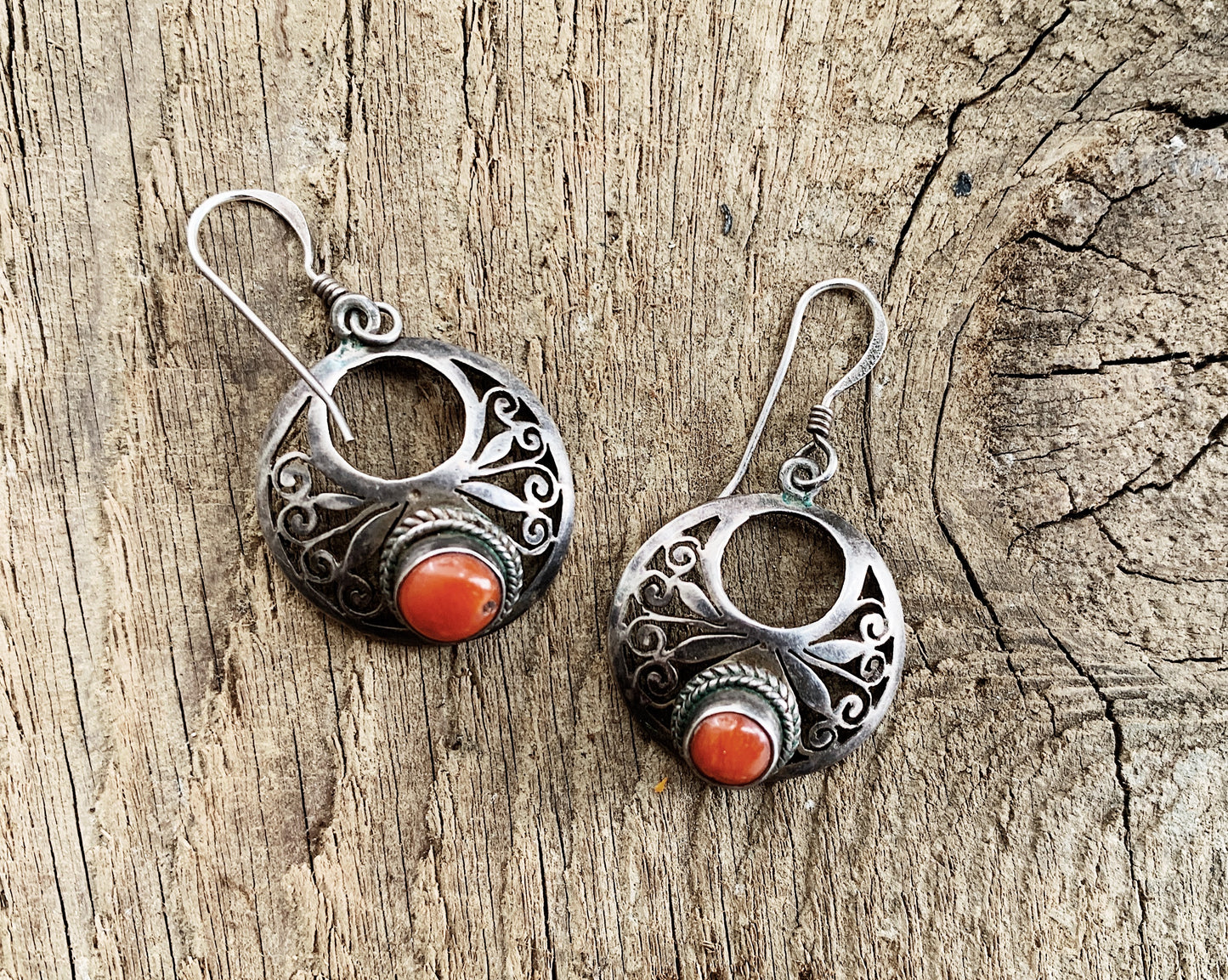 Vintage Sterling Silver Earrings with Carnelian