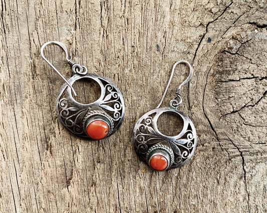 Vintage Sterling Silver Earrings with Carnelian