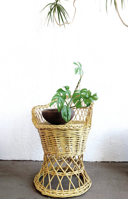 Vintage Yellow Wicker Stool
