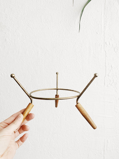 Mid Century Stand with Antique Copper Pot