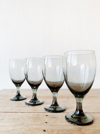 Vintage Smoky Glass Goblets Set of Four