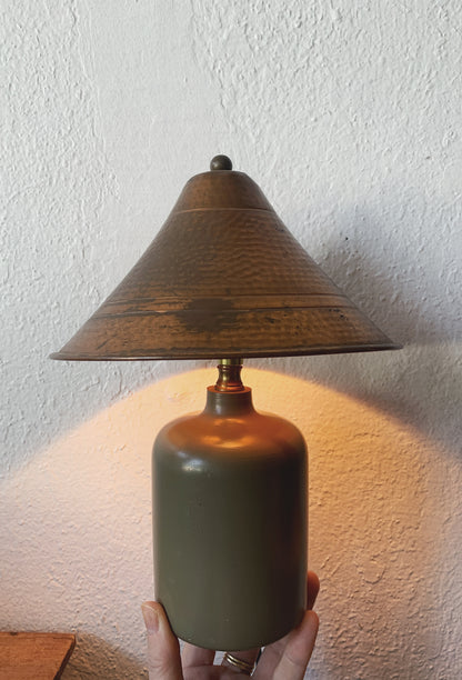 Small Olive Green Lamp With Copper Shade