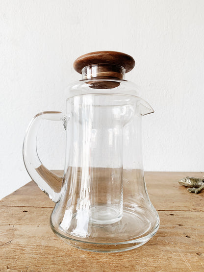 Vintage Double Blown Glass Carafe with Wood Lid