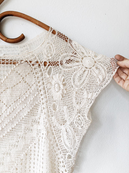 Vintage Tatted Lace 1970s Top