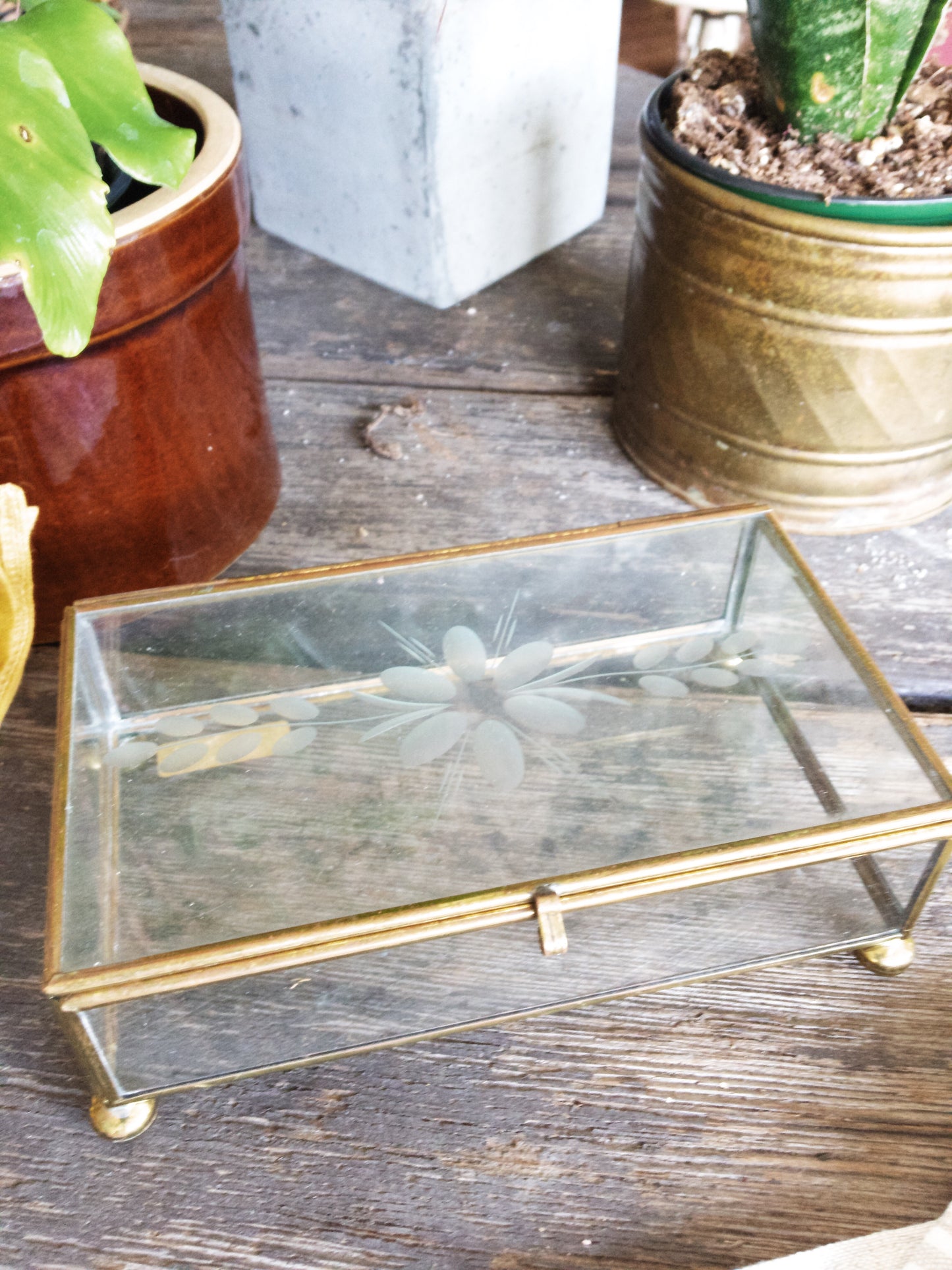 Vintage Glass and Brass Box