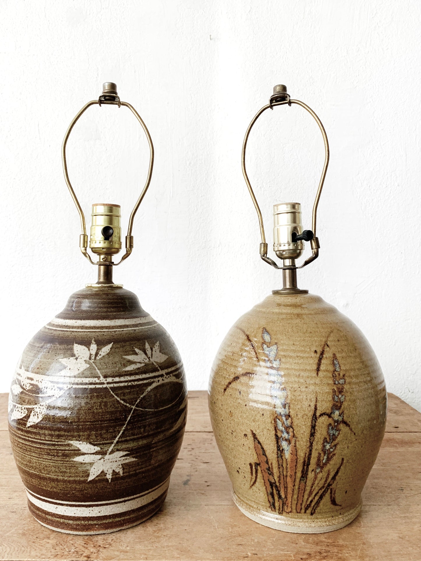 Vintage Pottery Lamp with Pleated Shade