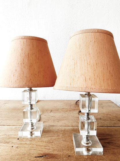 Mid Century Glass Cube Lamp with Shade