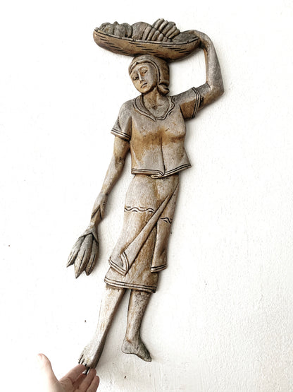 Large Vintage Carved Wood Plaque