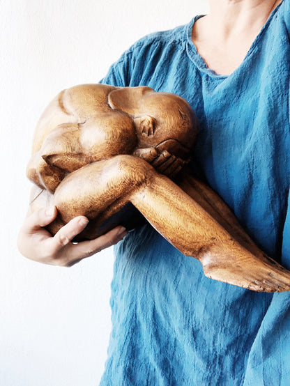 Giant Vintage Wooden Weeping Buddha