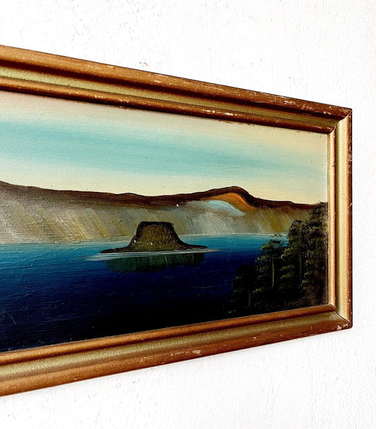 Vintage Crater Lake Landscape Painting
