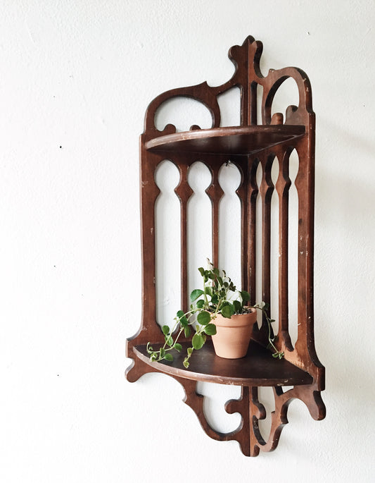 Vintage Ornate Wood Corner Shelf