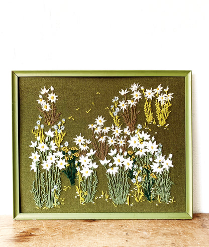 Vintage Crewel Framed Daisies