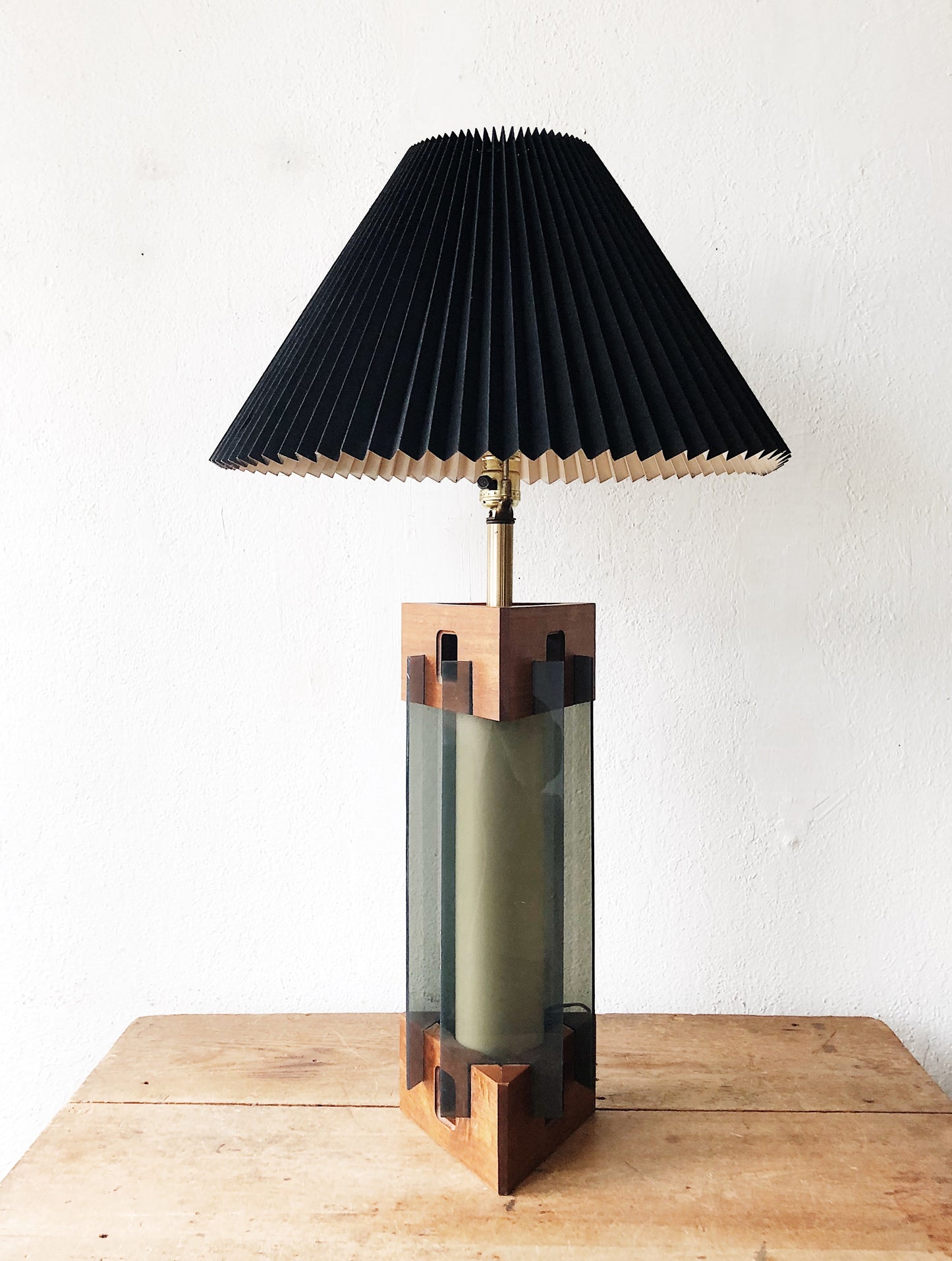 MCM Lucite and Teak Lamp with Nightlight
