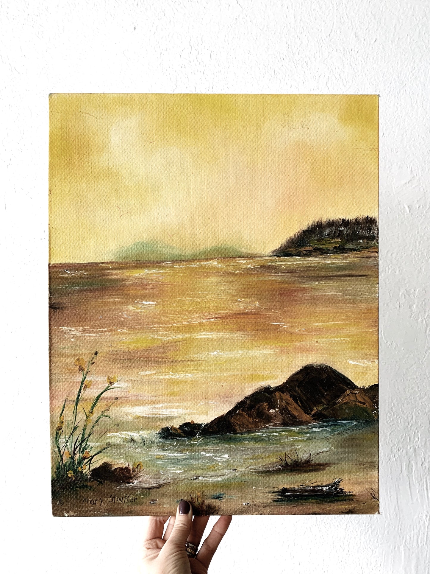 Vintage Golden Seascape Painting