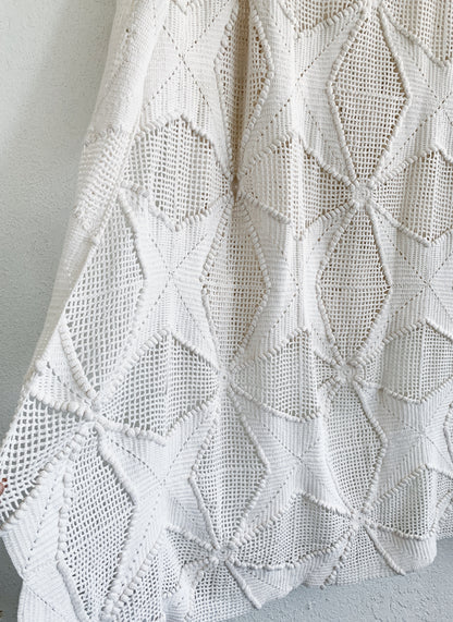 Vintage Star Pattern Twin Cotton Crochet Coverlet