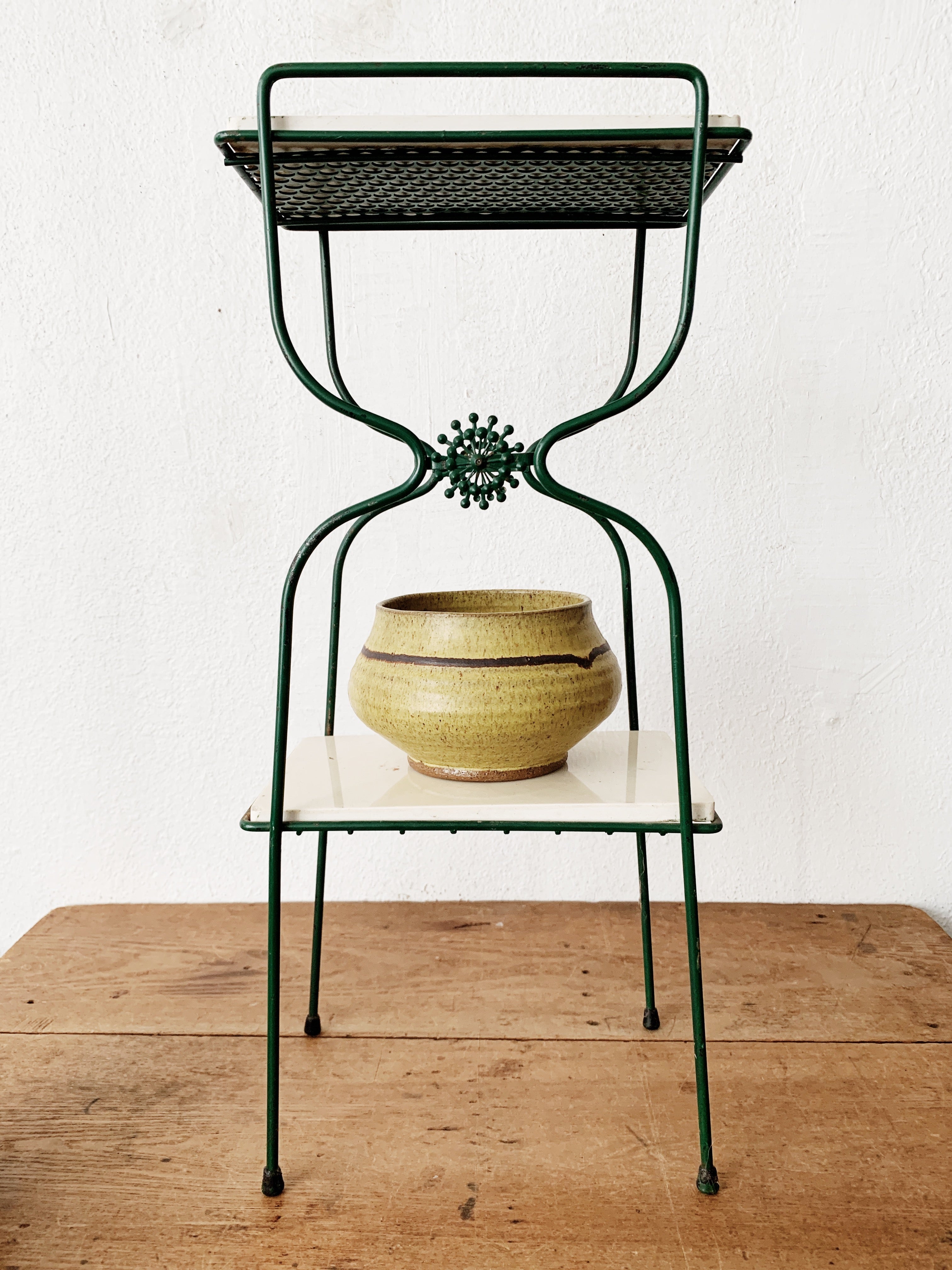 Mid Century Iron Stand with Marble Shelves - Thumbnail 3