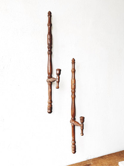 Wood Candlestick Sconce