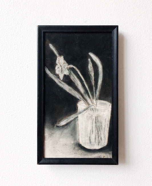 Vintage Charcoal Narcissus Still Life