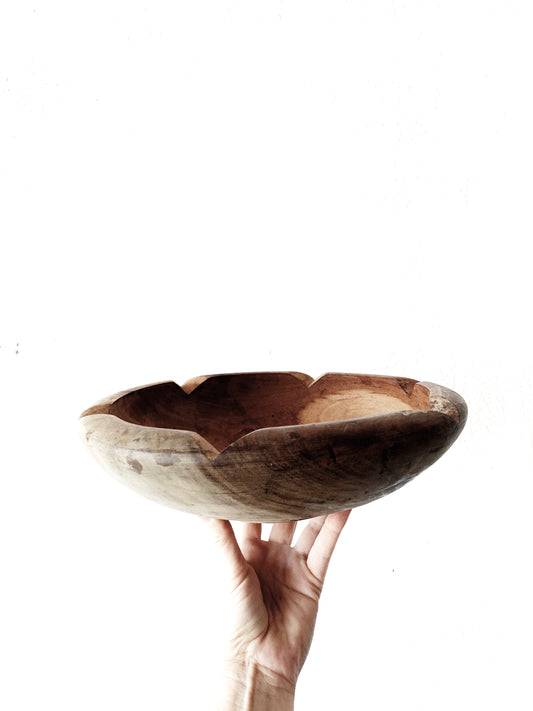 Vintage Notched Wood Bowl