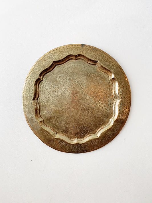 Incised Vintage Brass Tray with Hanger