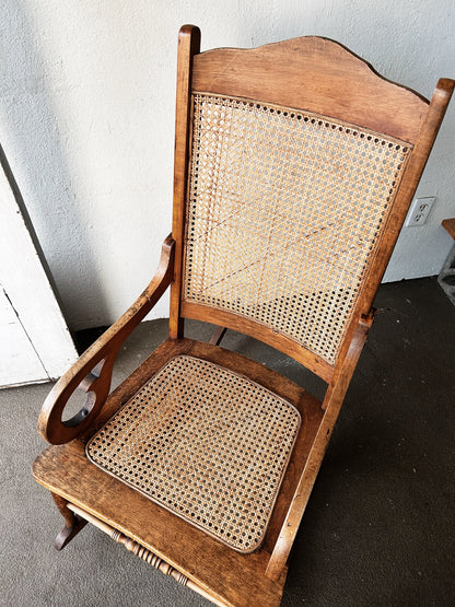 Antique Mahogany Caned Rocker