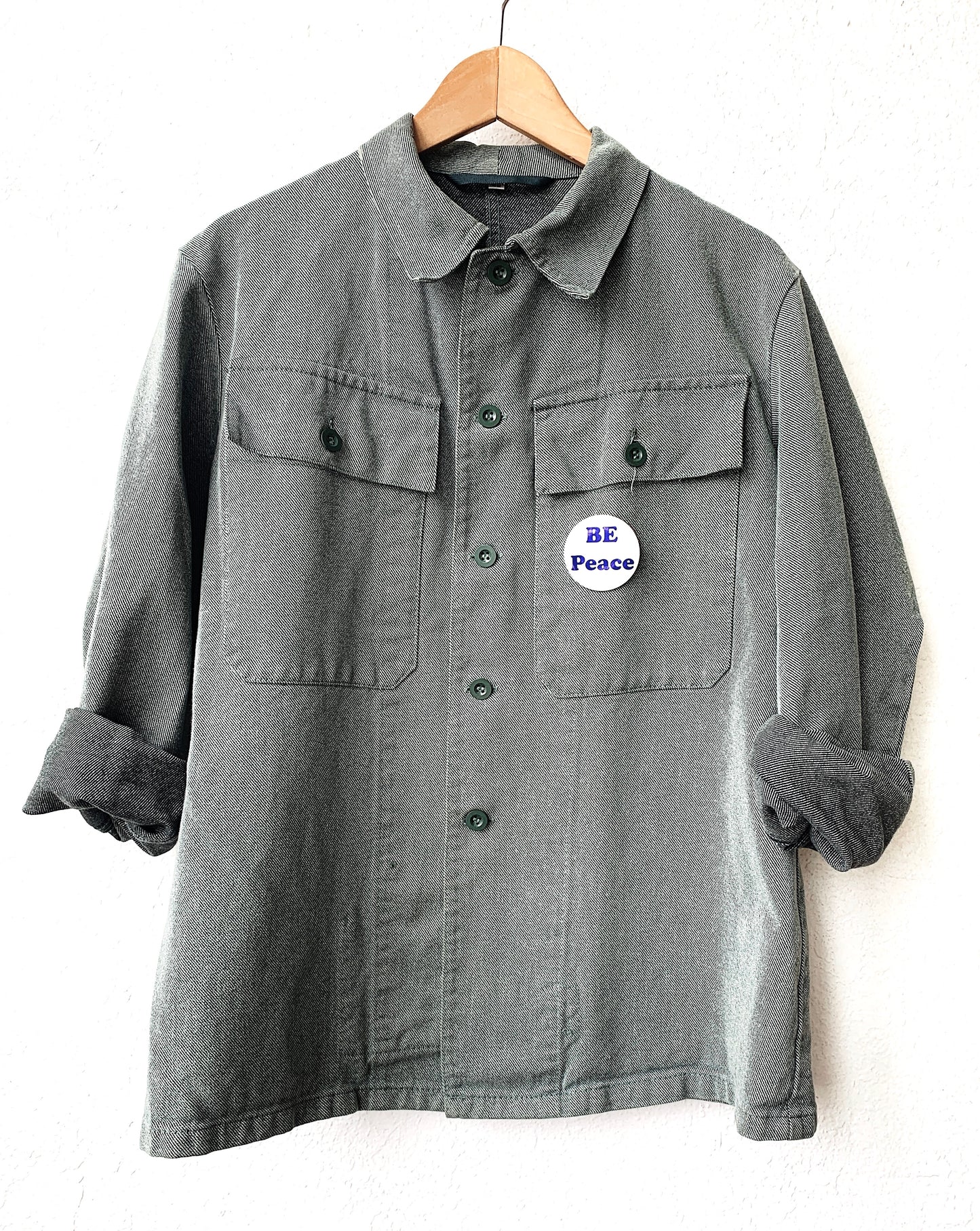 Vintage Weighty Cotton Military Jacket w Peace Pin