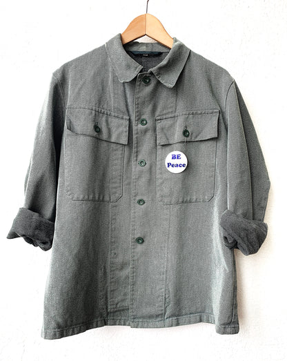 Vintage Weighty Cotton Military Jacket w Peace Pin