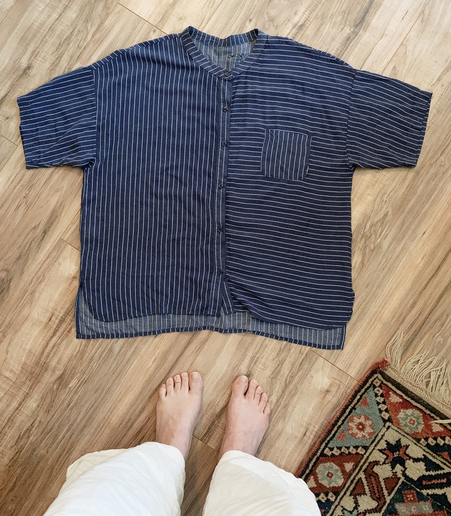 DKNY Silk Striped Button Up