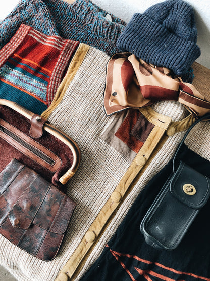 Vintage Suede and Bamboo Clutch