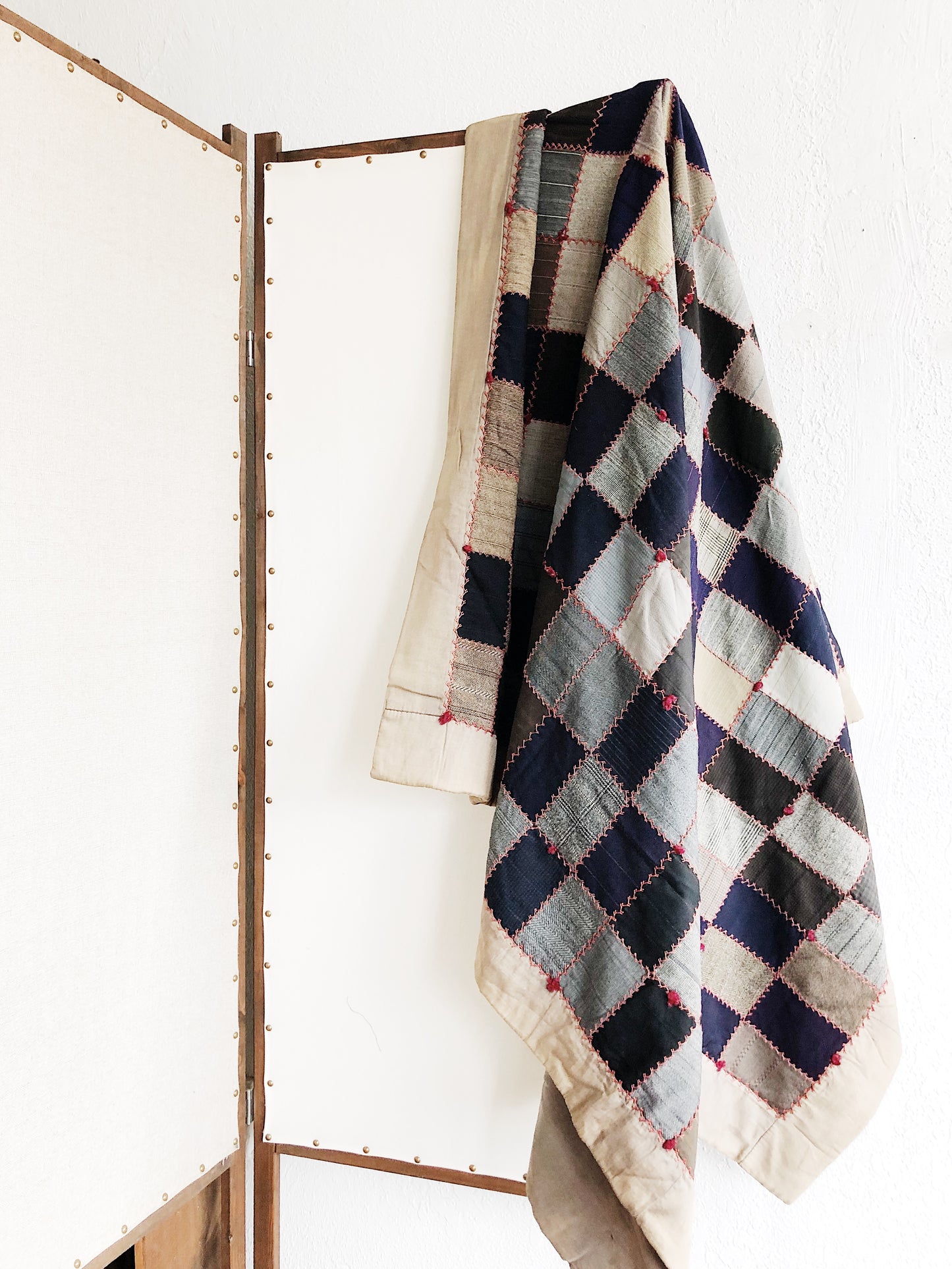 Antique Silk and Wool Patchwork Quilt