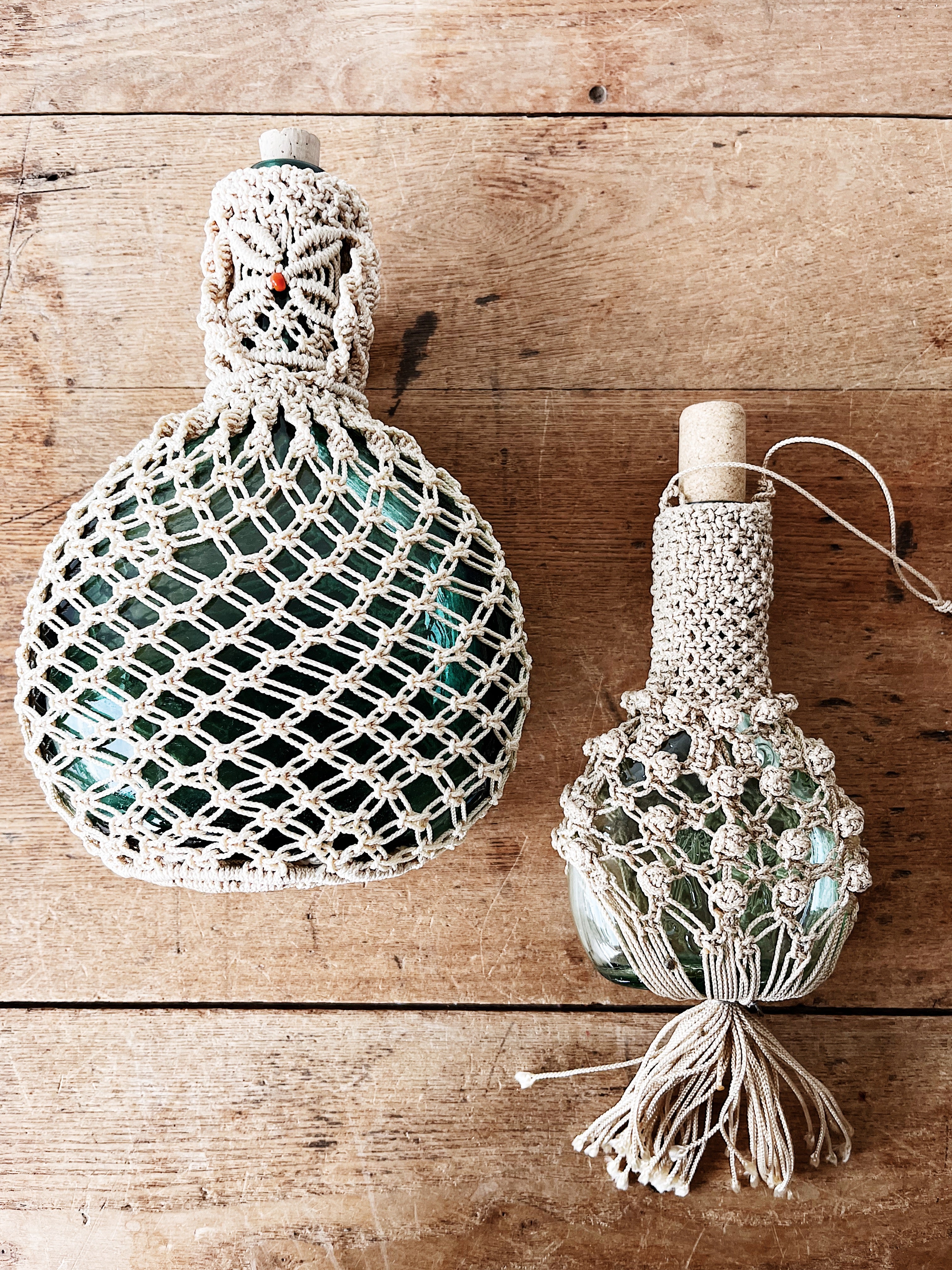 Vintage Macrame Wrapped Bottle - Thumbnail 5