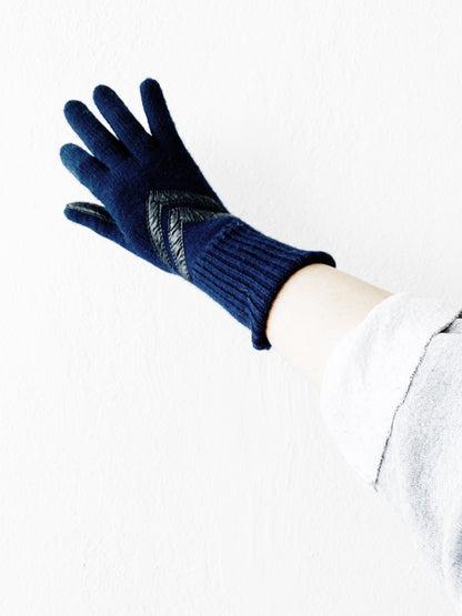 Vintage Knit Gloves with Leather