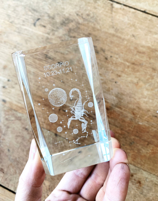 Vintage Scorpio Glass Cube Paperweight