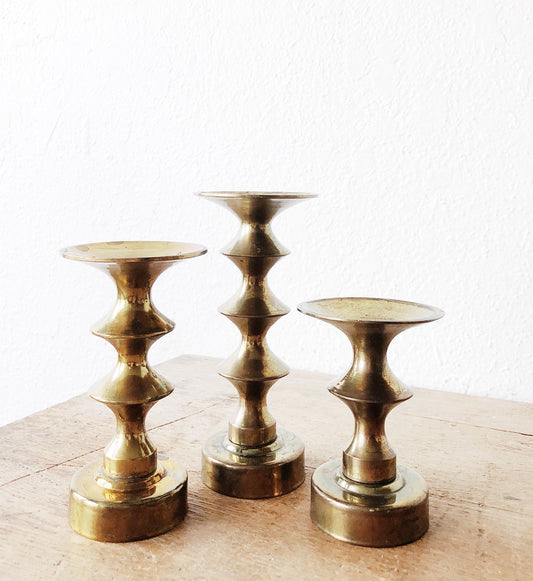 Vintage Modernist Brass Candle Trio
