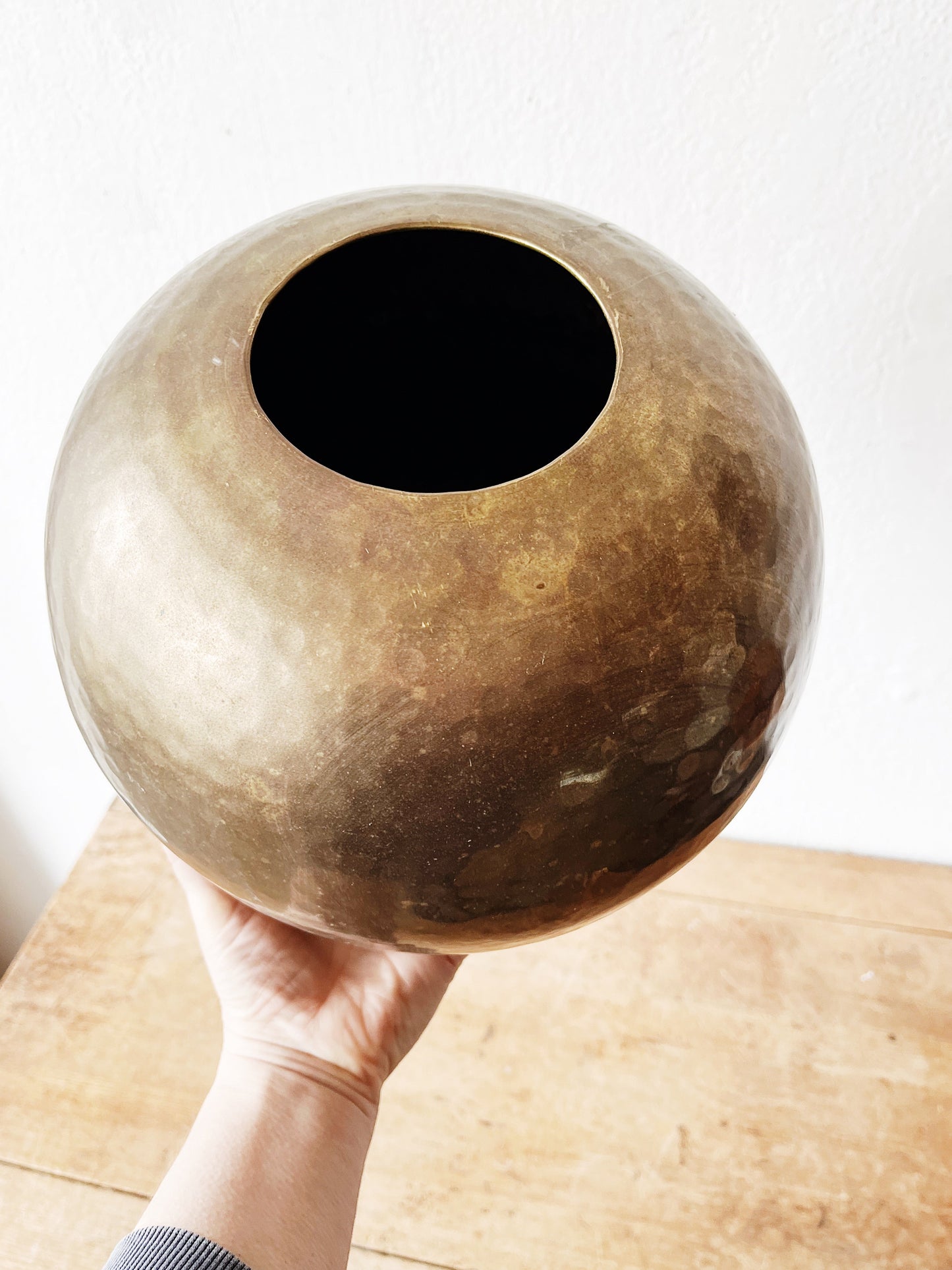 Vintage Hammered Brass Orb Vase