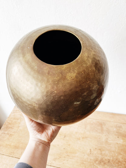 Vintage Hammered Brass Orb Vase