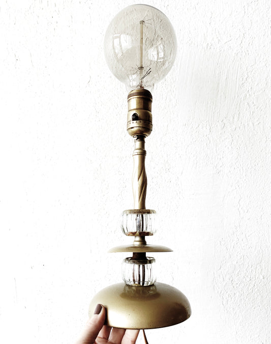 Mid Century Gold Tone with Beveled Glass Lamp