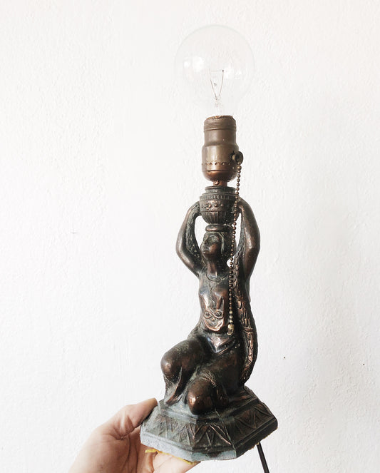 Vintage 1920s Stamped Metal Goddess Lamp