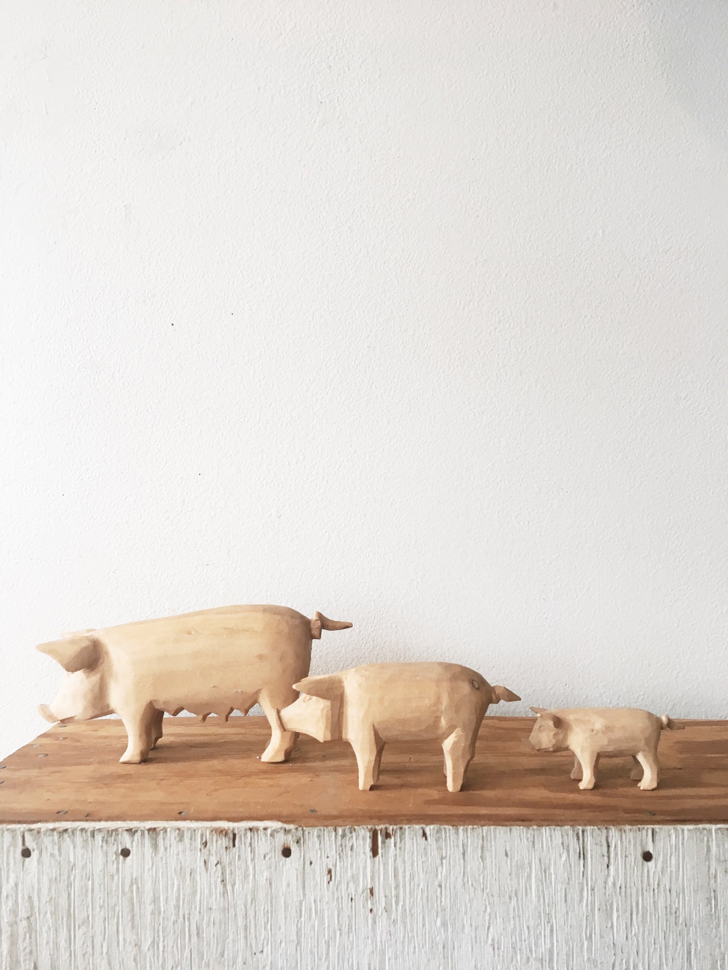 Vintage Handcarved Pig Family