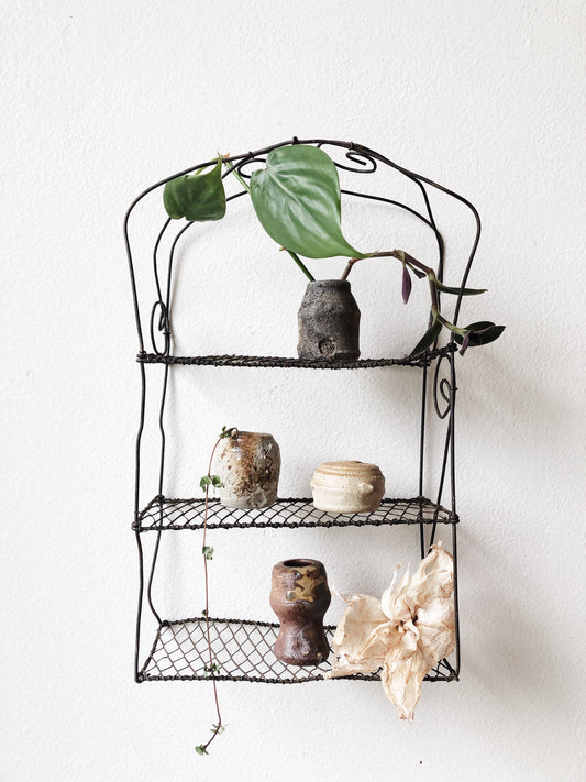 Beautiful Primitive Wire Shelf Rack and Vessels
