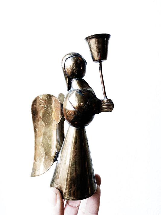 Vintage Aged Brass Angel Candle Holder