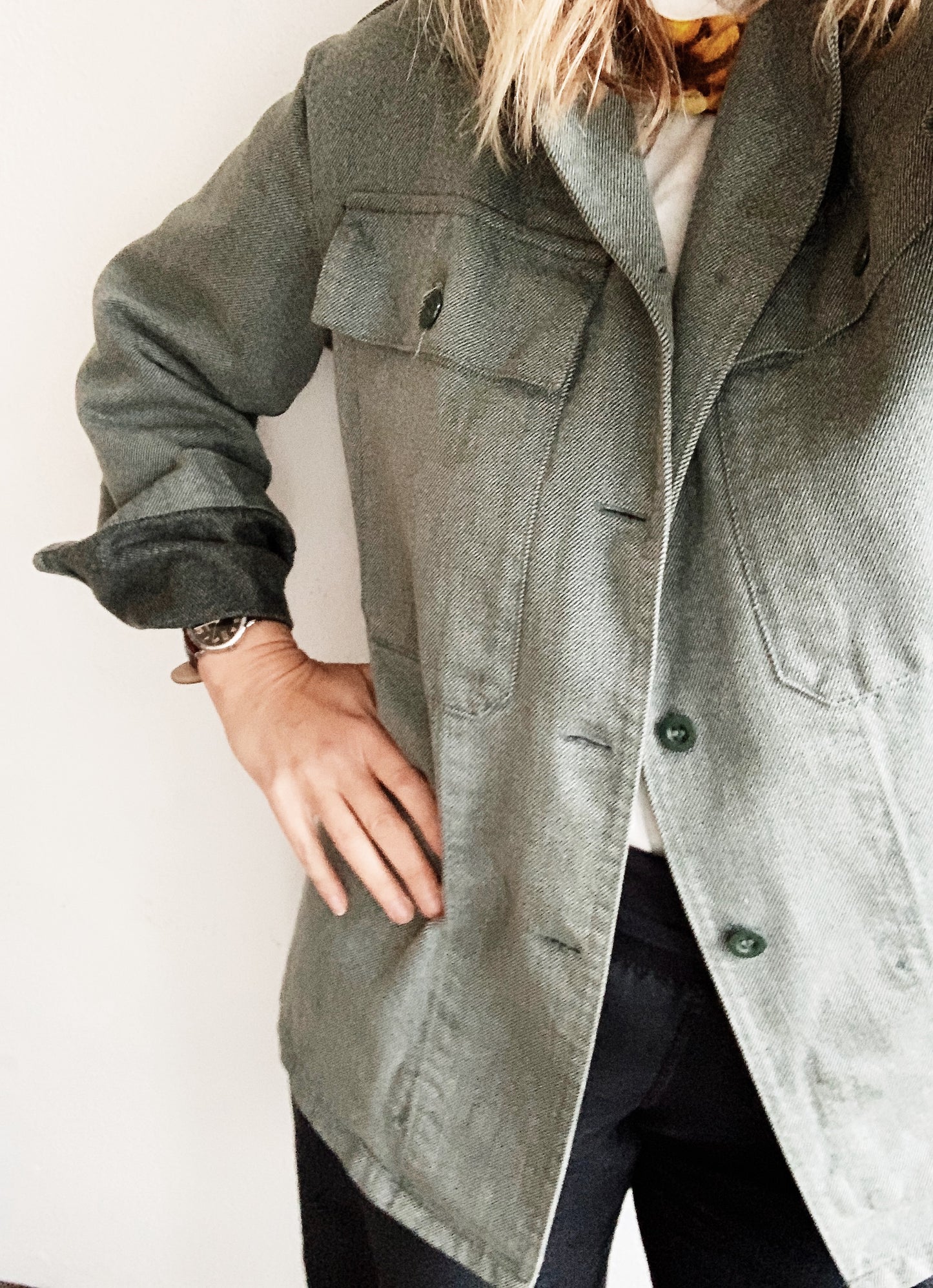 Vintage Weighty Cotton Military Jacket w Peace Pin