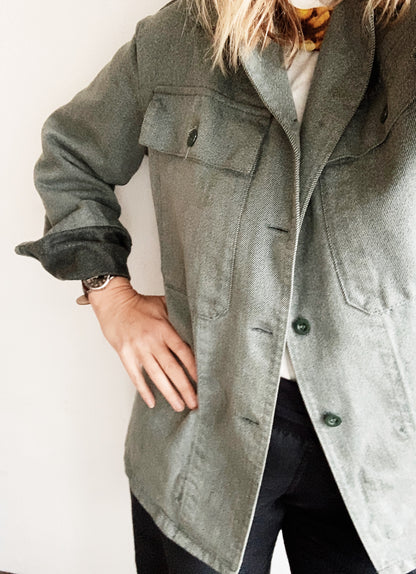 Vintage Weighty Cotton Military Jacket w Peace Pin