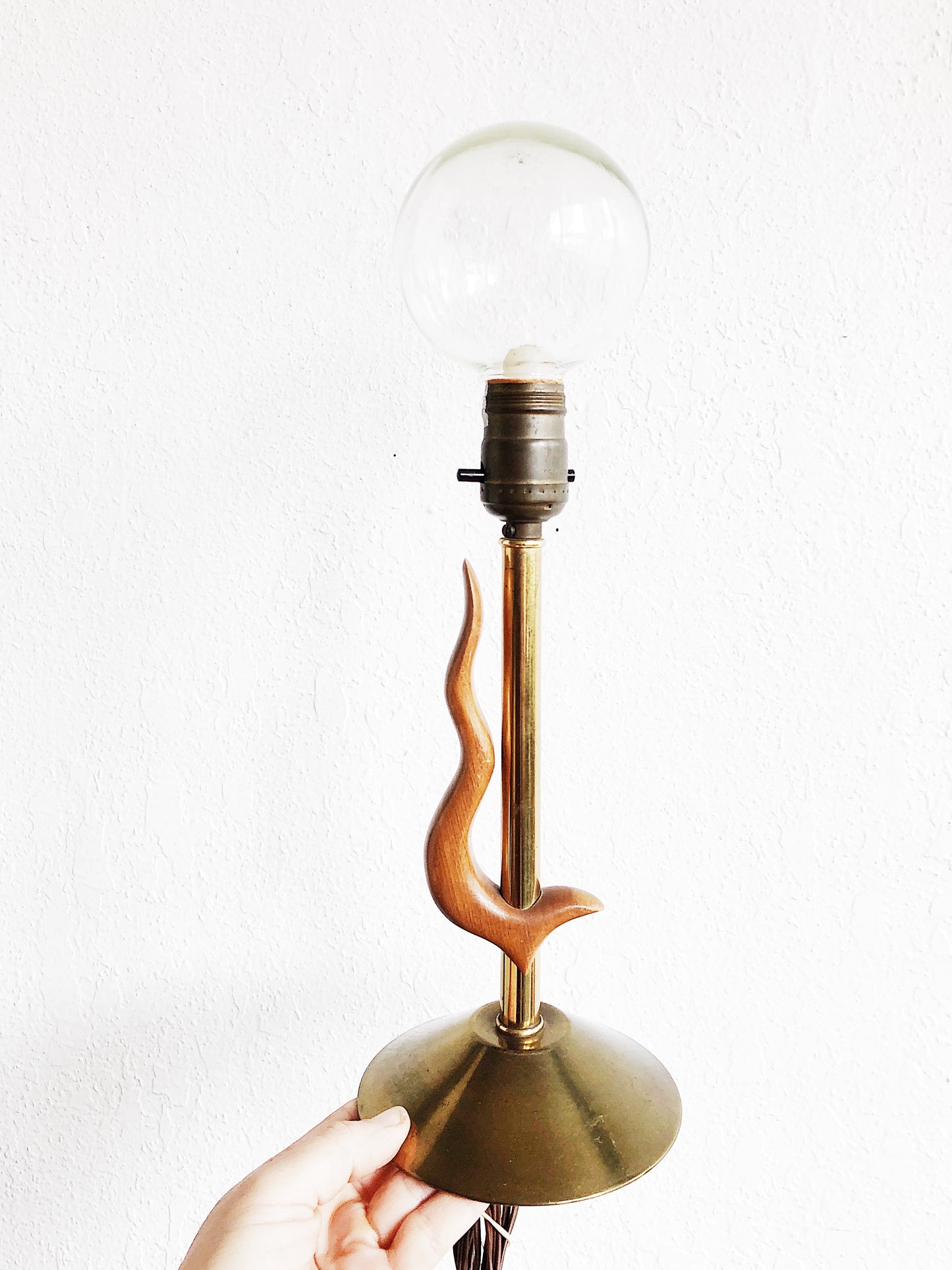 Mid Century Teak and Brass Lamp