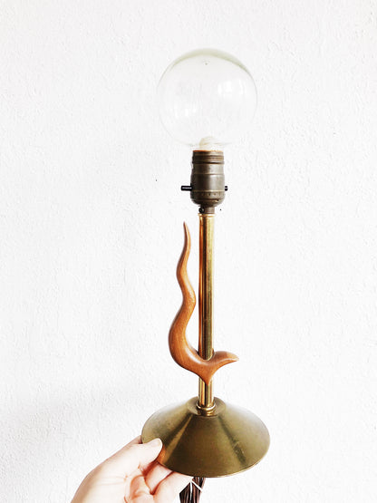 Mid Century Teak and Brass Lamp