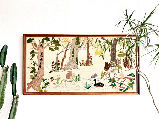 Giant Vintage Needlepoint Forest Landscape
