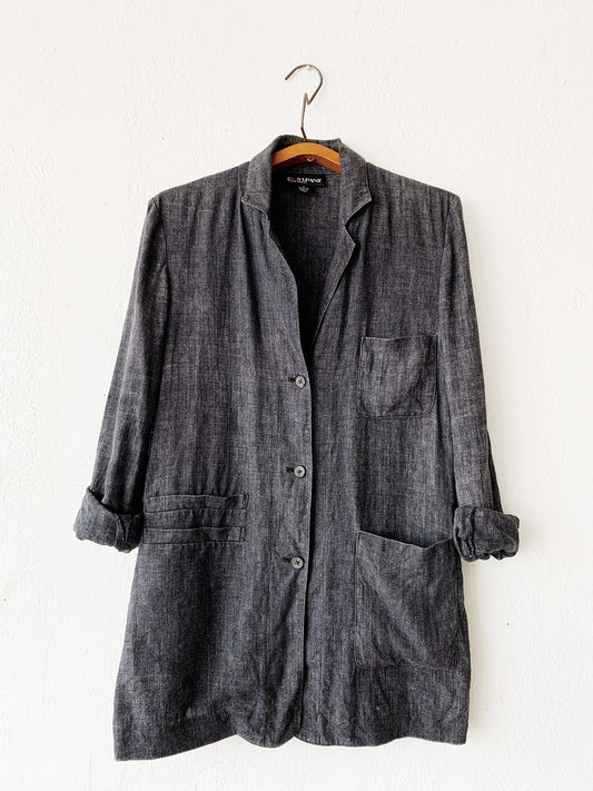 Charcoal Grey Long Linen Blazer