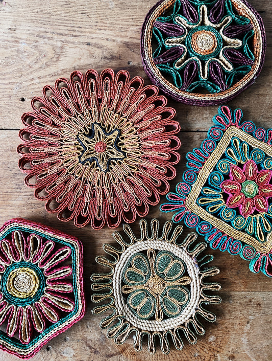 Vintage Woven Straw Trivet Collection