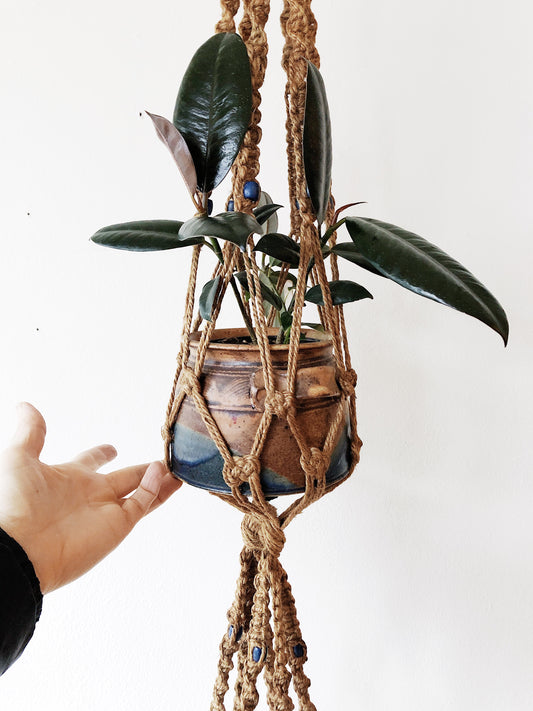 Vintage Jute Double Macrame Hanger with Ceramic